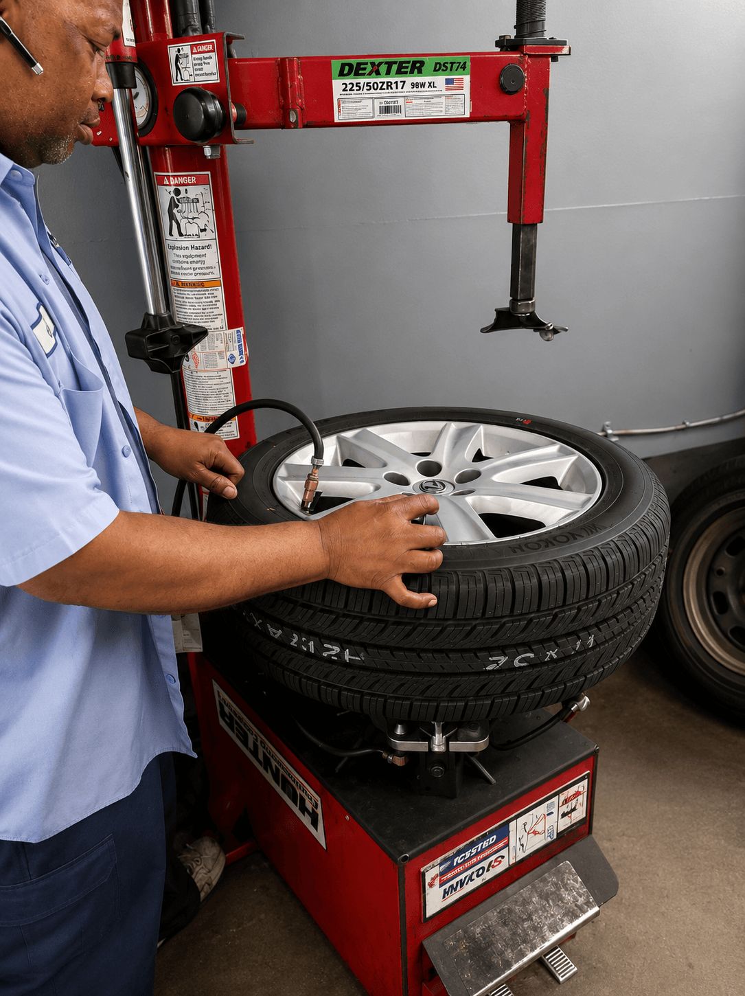 New tire being inflated with air